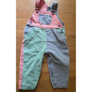 VTG 80s Colorblock Denim Overalls 24 Months Cotton Class Club Baby Made In USA